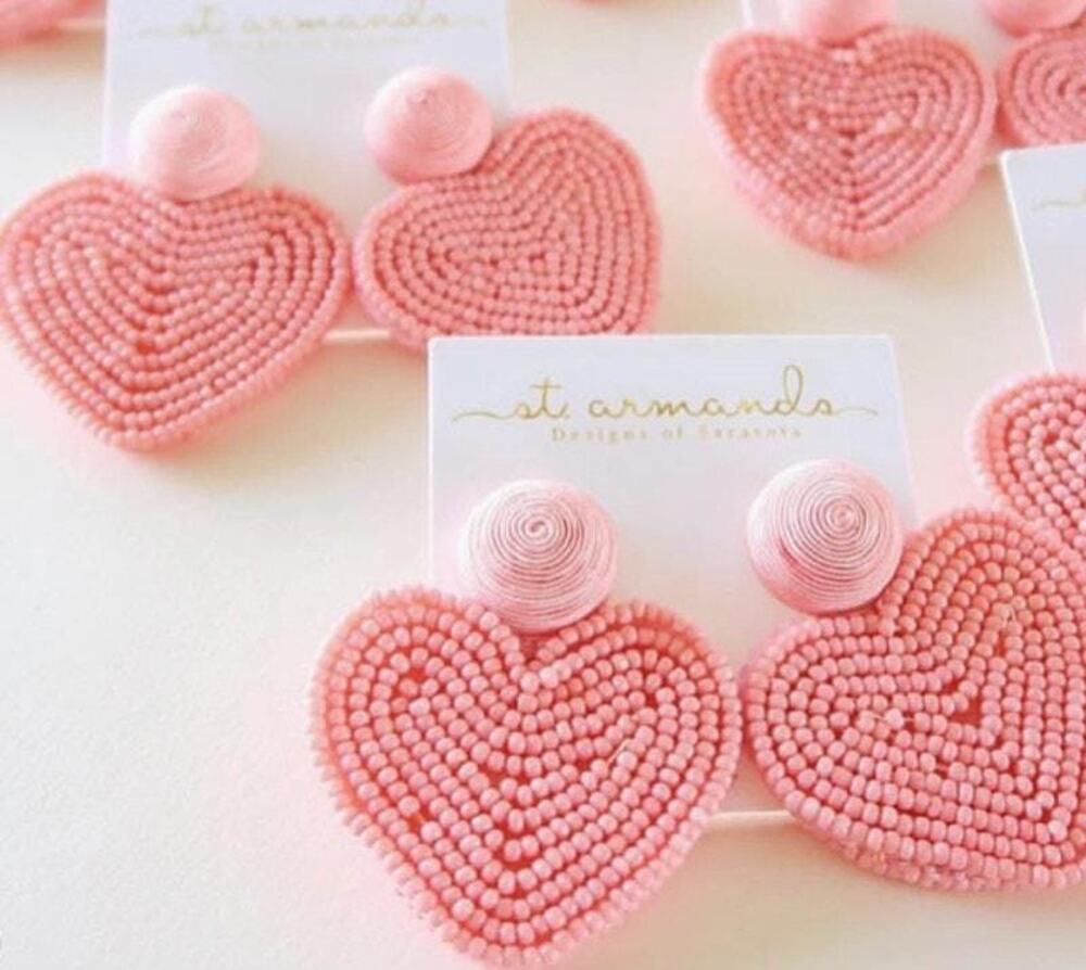 Beaded Pink Heart Statement Earrings